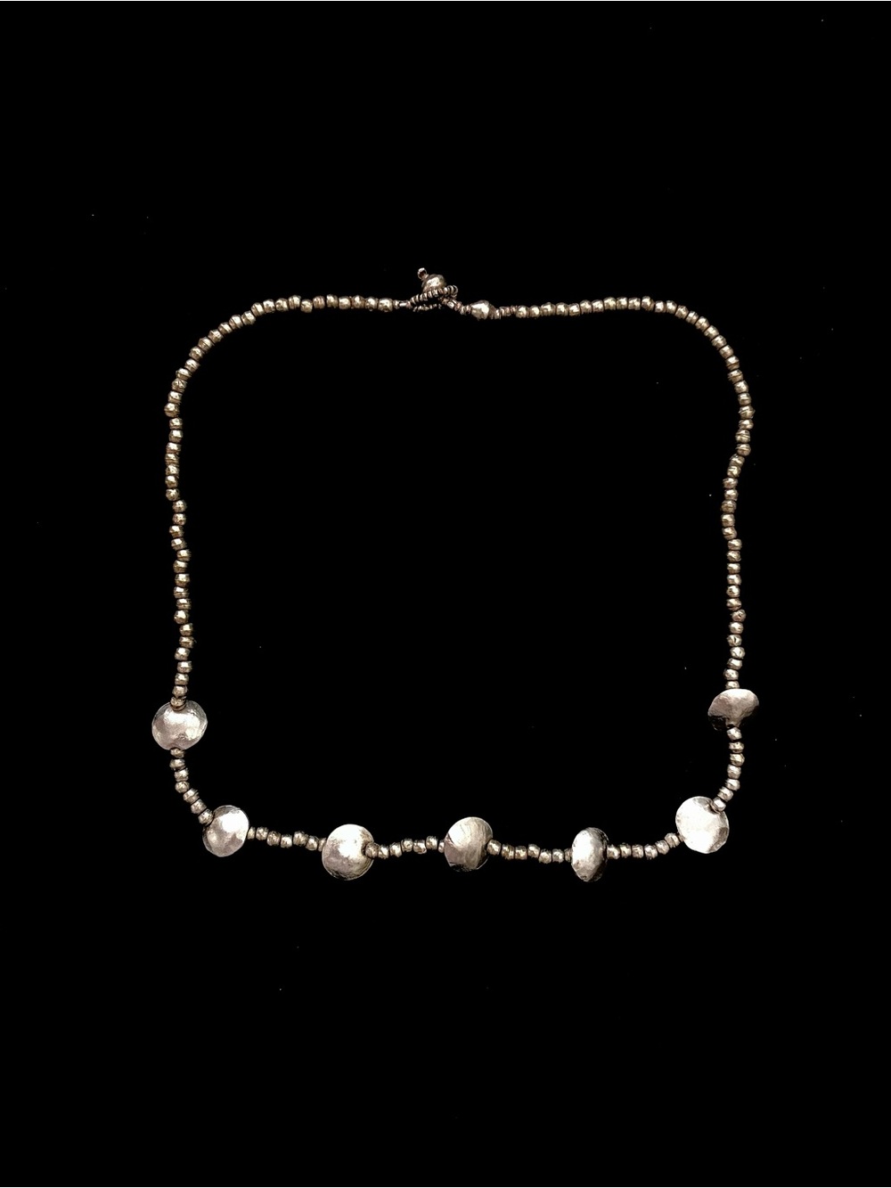 Silver-Tone Beaded Necklace with Textured Discs